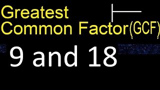 GCF 9 and 18 . greatest common factor . GCF(9 , 18) , How to Find GCF