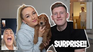 SURPRISING FRIENDS & FAMILY WITH NEW PUPPY!! *cute reactions*