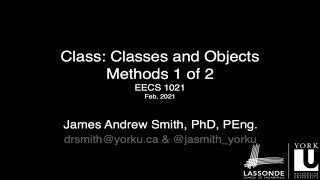 1021 Class on Object-Oriented Programming: Methods 1 of 2