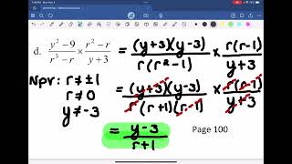 Math 20-1 Unit 6 Lesson 6.2: Multiplying and Dividing Rational Expressions