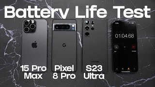 iPhone 15 Pro Max vs Pixel 8 Pro vs S23 Ultra: Battery Drain Test!