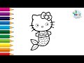 How to Draw Mermaid Hello Kitty Easy 🐚