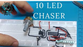 LED Chaser using ne555 timer and 4017ic on Breadboard | Dancing LED