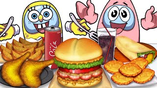 SpongeBob Among Us Mukbang Animation Shrimp Burger Chicken Set Eating