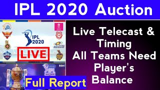 IPL 2020 Auction Live Telecast & Timing | All Team Targets Players | Important Report | IPL 2020