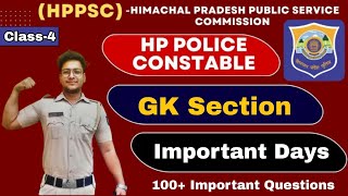 Important Days | GK Section | HP Police Constable 2024 | New Syllabus | HPPSC | Class-4