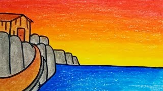 How To Draw A Sea Scenery Beautiful For Kids |Drawing Scenery For Kids