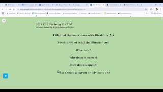 FFP Advocate Training 12 - ADA and Section 504 part 1