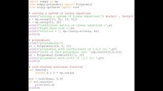 root-finding using Numpy and Scipy (system of linear equations, nonlinear functions, polynomials)