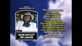 Marie Bartlett nee Labadee ~ Short Obituary