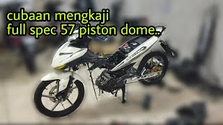 piston 57 dome, cam esr1, ekzos e4, tb 32mm, injector 160cc, head std porting.. haa kita buat dia