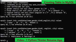 Python Tkinter Video-7 Creating database and table for simple Tkinter Resume App