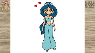 How to Draw Disney Princess Jasmine from Aladdin Cute Easy Drawing