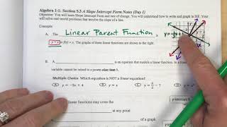 Linear Parent Function and Finding a y-intercept