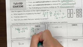 One and Two Step Equation Notes