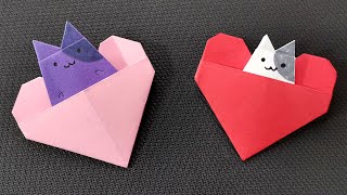 How To Make Valentines Origami Heart Pocket With Paper Craft Origami Cat