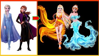 Frozen Elsa Anna Glow Up Into Elemental Ember Lumen, Brook Ripple - Disney Princesses Transformation