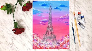Eiffel Tower Painting On Canvas | Acrylic Painting | Step by Step Tutorial