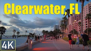 [4k] Clearwater Beach, Florida, USA - Sunset Walking Tour - Summer Night vibe