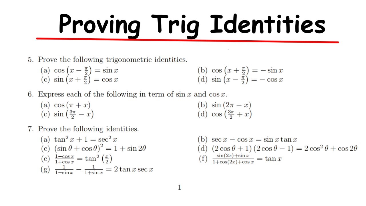 Proving Trigonometric Identities - YouTube