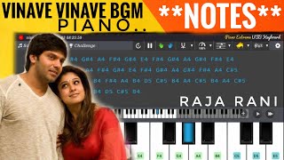 Raja Rani - Vinave Vinave BGM || Piano **Notes** || Piano Lessons
