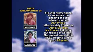 Ann Prince ~ Short Obituary