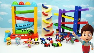 Learn Colors with Paw Patrol Race Cars Toys & Marble Gumball Maze Ramp