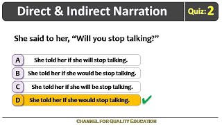 Direct & Indirect Speech - Quiz 2 | English Grammar - with Exercise and Quiz - by Quality Education