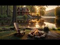 Summer Morning Serenity: Campfire Ambience & Birds Singing by the Lake For Relaxing