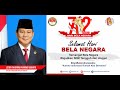 Sambutan Menteri Pertahanan RI Prabowo Subianto Pada Peringatan Hari Bela Negara ke 72