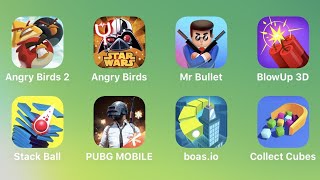 Angry Birds 2, Angry Birds Star Wars, Mr Bullet, Blow Up 3D, Stack Ball, PUBG Mobile, Boas.io