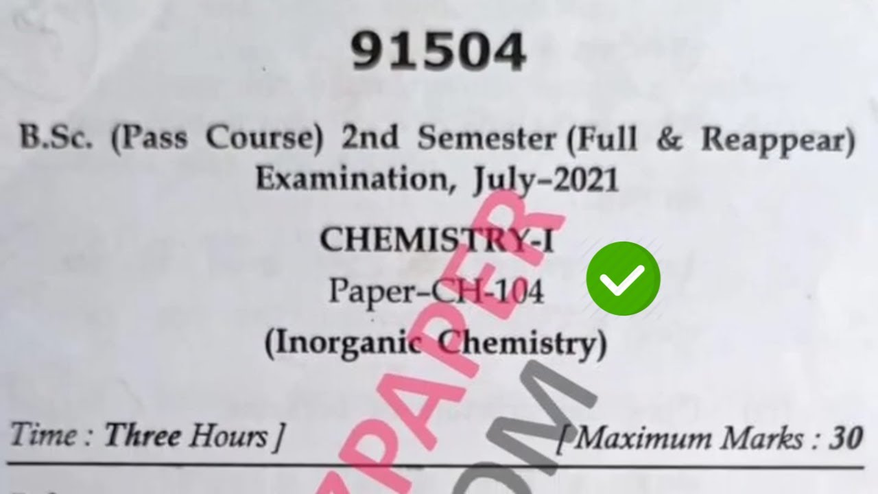 Mdu BSc 2nd Sem Inorganic Chemistry Question Paper 2021 - YouTube