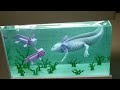 Diorama of MINECRAFT RTX ONOFF Axolotls in the Aquarium  Polymer Clay  Epoxy Resin