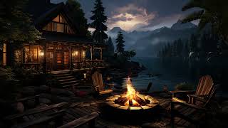 Camping on Lakeside Ambience at midnight in the forest with Fire pit and Relaxing Nature Sounds ASMR
