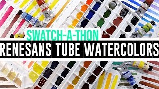 Swatching the whole range of Renesans tube watercolors (70 colors!)! 🎨💪