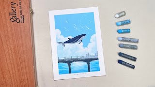 오일파스텔로 하늘을 나는 고래 그리기🐋 | Oil pastel Drawing, How to draw flying whale