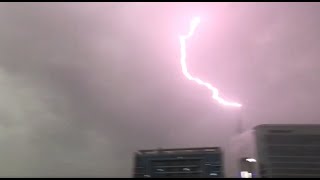 Dubai thunderstorm. Lightening hits Burj Khalifa. 1st lightening Bolt.