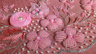 Organza ribbon embroidery ideas/ Sugar beads embroidery