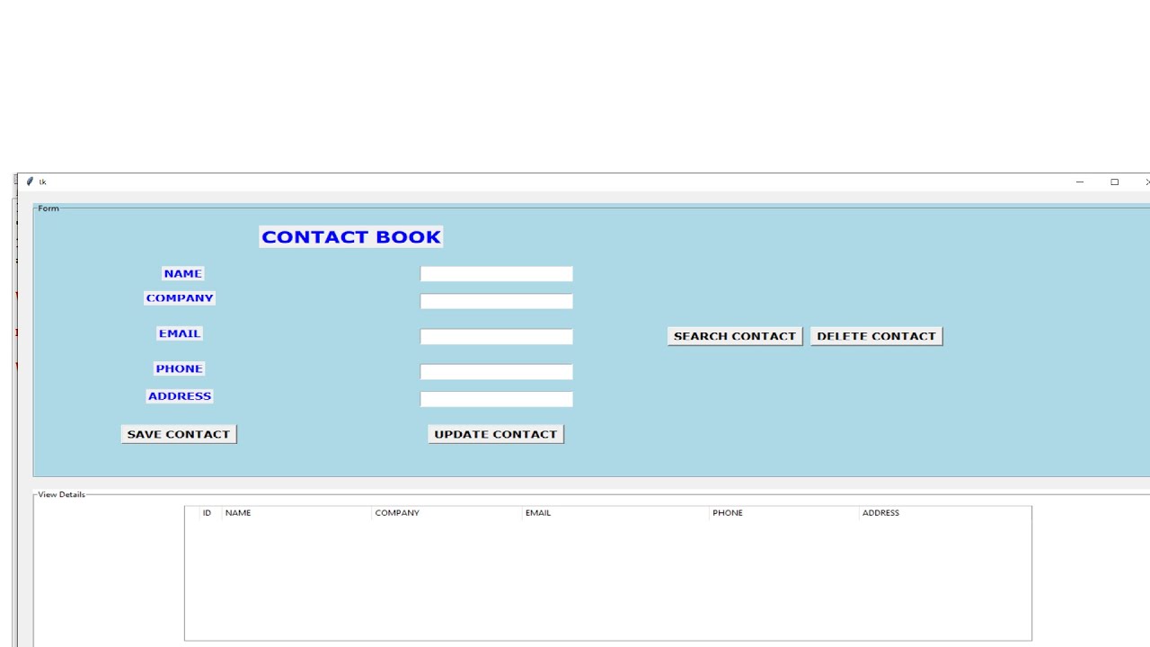 Contact Book Python Gui Project Using Tkinter Youtube