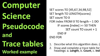 iGCSE Computer Science pseudocode trace table Question