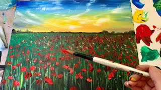 How to paint a Poppy Field //Easy painting //Step by Step