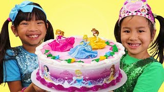 Emma & Jannie Pretend Play w/ Happy Princess Birthday Cake Surprise Party Toys