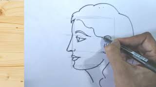 How to draw Girl's face (woman female face) in profile side view  pencil pen easy Step  drawing