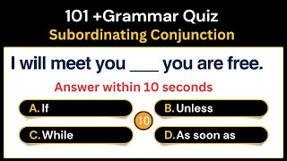 Grammar Quiz।101 English Grammar Questions। Subordinating Conjunction | English Grammar Test