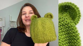 GORRO EM TRICÔ PARA BEBÊ COM ORELHAS - VERDE OLIVA