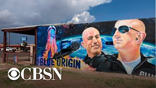 Blue Origin founder Jeff Bezos and crew launch into space on New Shepard spacecraft