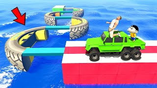 SHINCHAN AND FRANKLIN TRIED THE IMPOSSIBLE TYRE SEA OBSTACLES PARKOUR CHALLENGE GTA 5