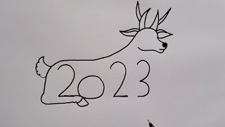 How To Draw Deer With 2023 Number | How To Turn 2023 In Deer Drawing | Deer Drawing Step By Step