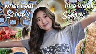 WHAT I EAT IN A WEEK *realistic* | Spooky Szn (Bagels, Coffee, Mental Health) | COLLEGE PREMED LIFE