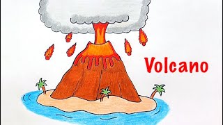 How to draw a volcano  🌋 | easy volcano drawing for kids | volcano drawing